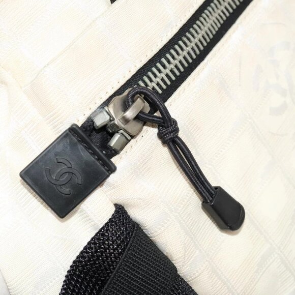 CHANEL New Travel Line Backpack Nylon Beige Black CC Auth kk472 - Picture 12 of 16